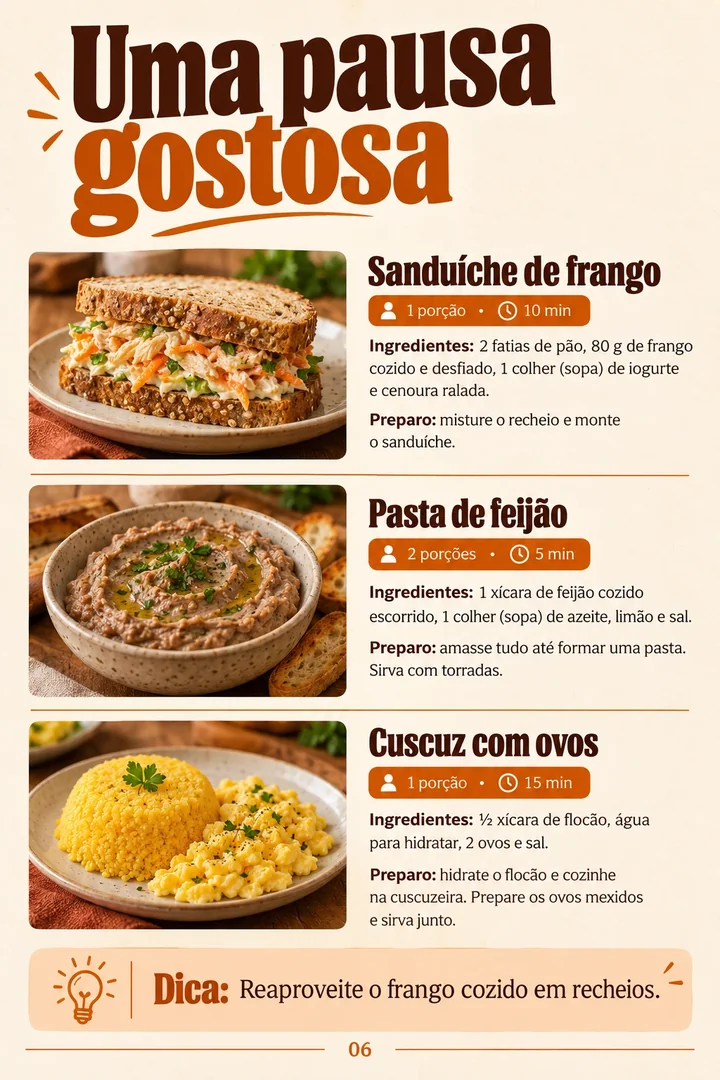 Uma pausa gostosa com três lanches