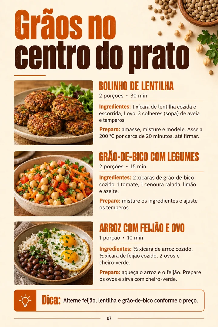 Grãos no centro do prato
